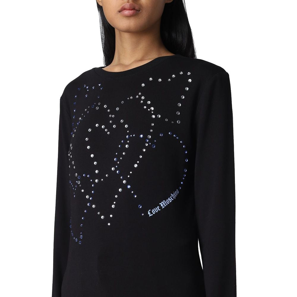 Love Moschino Rhinestone Heart Embellished Cotton Tee Love Moschino