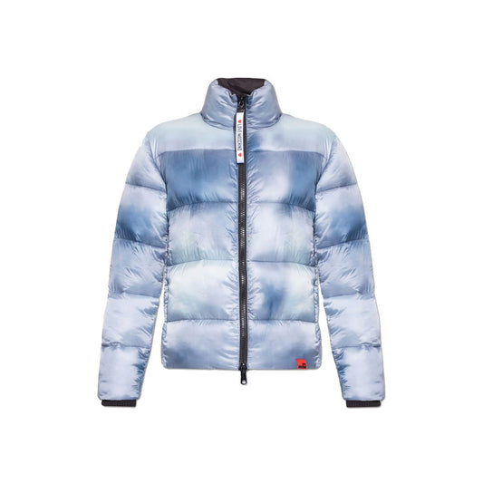 Love Moschino Chic Light Blue Down Jacket with Logo Patch Love Moschino