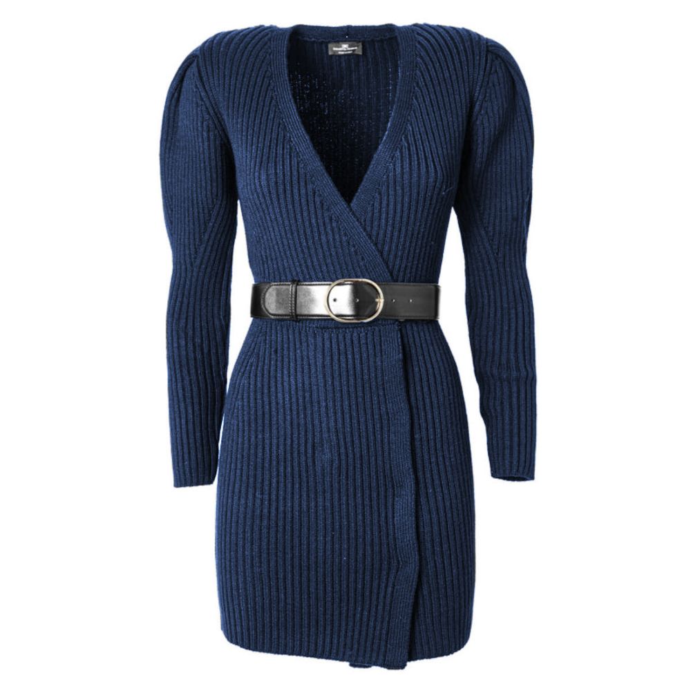 Elisabetta Franchi Elegant Long-Sleeved Knit Dress with Belt Elisabetta Franchi