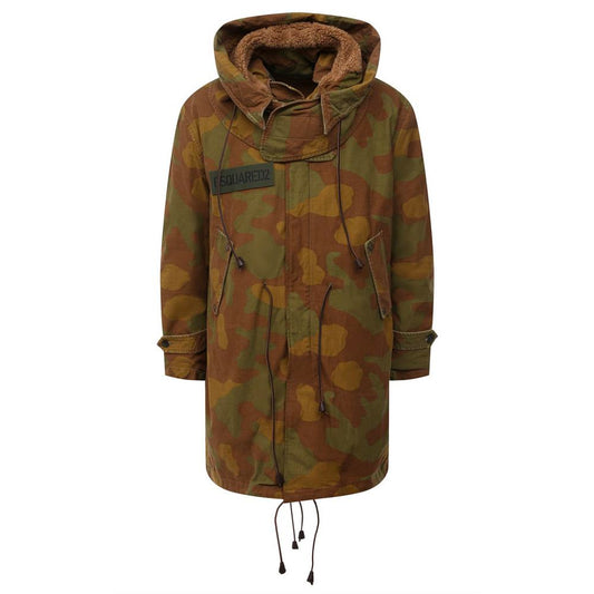 Dsquared² Camo Textured Hooded Parka with Leather Details Dsquared²