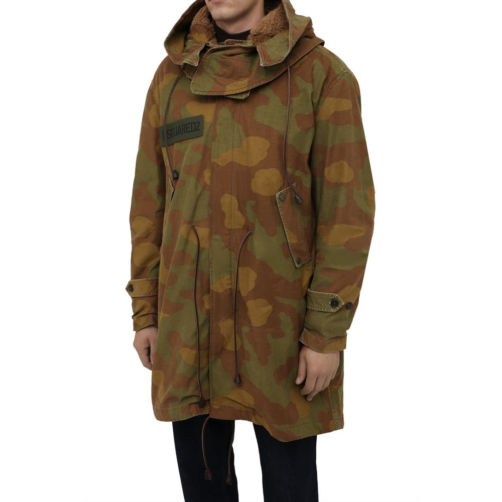 Dsquared² Camo Textured Hooded Parka with Leather Details Dsquared²