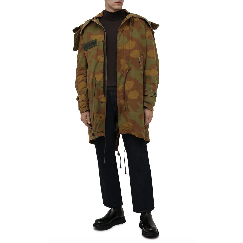 Dsquared² Camo Textured Hooded Parka with Leather Details Dsquared²