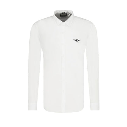 Aeronautica Militare Slim Fit White Cotton Shirt with Eagle Logo Aeronautica Militare