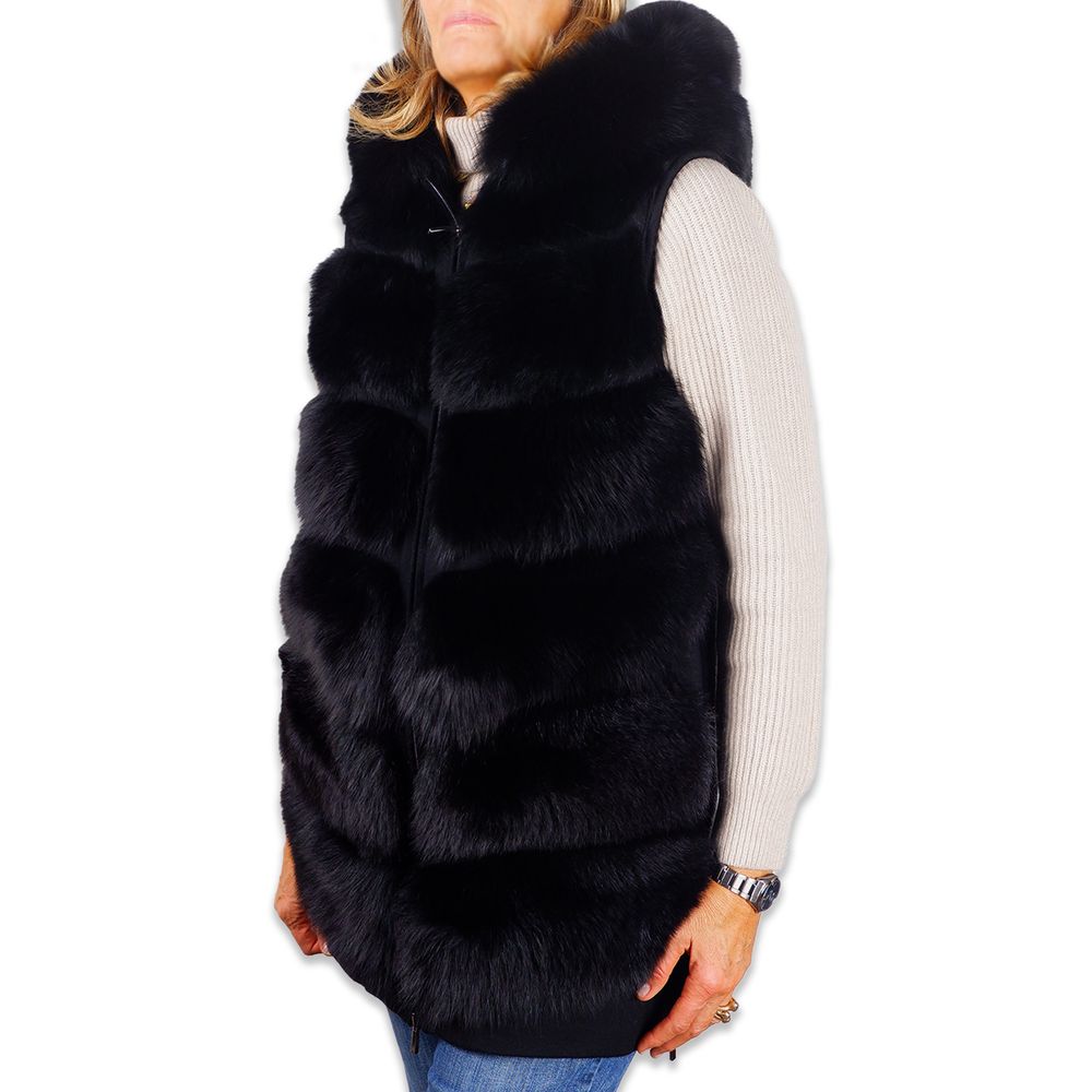 Made in Italy Sleeveless Wool Coat with Fox Fur Trim Made in Italy