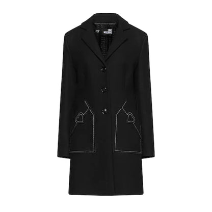 Love Moschino Chic Wool Blend Black Coat with Heart Detail Love Moschino