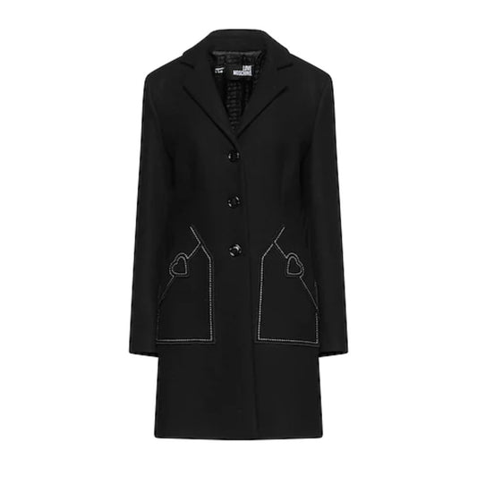 Love Moschino Chic Wool Blend Black Coat with Heart Detail Love Moschino