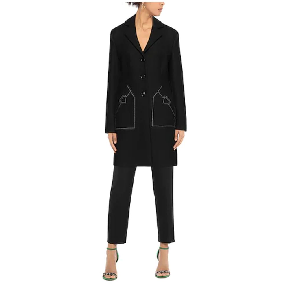 Love Moschino Chic Wool Blend Black Coat with Heart Detail Love Moschino