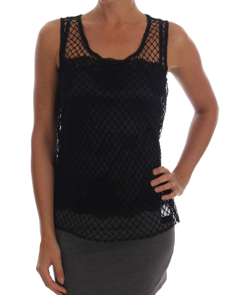 Dolce & Gabbana Elegant Black Lace Sleeveless Cami Blouse Dolce & Gabbana