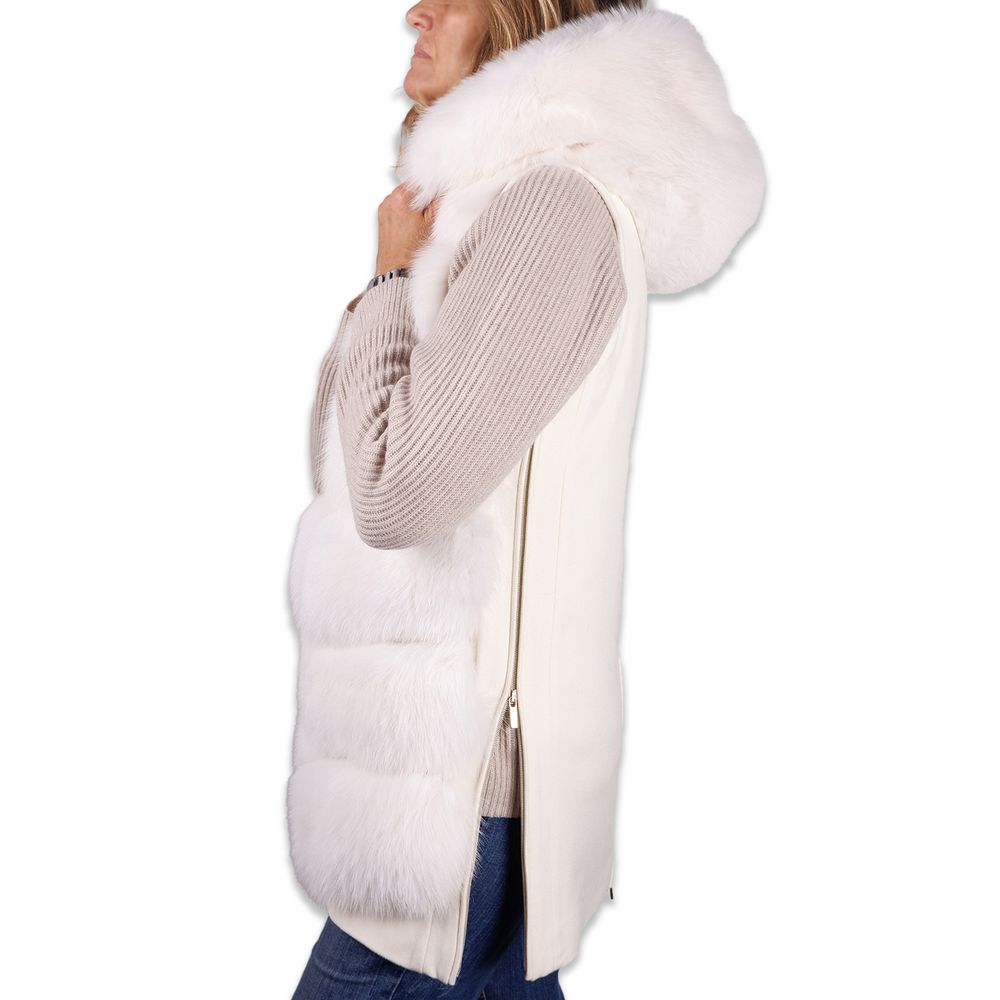 Made in Italy Elegant Sleeveless Wool Coat with Fox Fur Detail Made in Italy