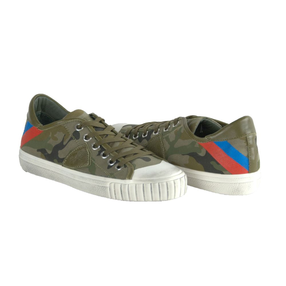 Philippe Model Gare L U Bandes Camou Vert Leather Sneakers Philippe Model