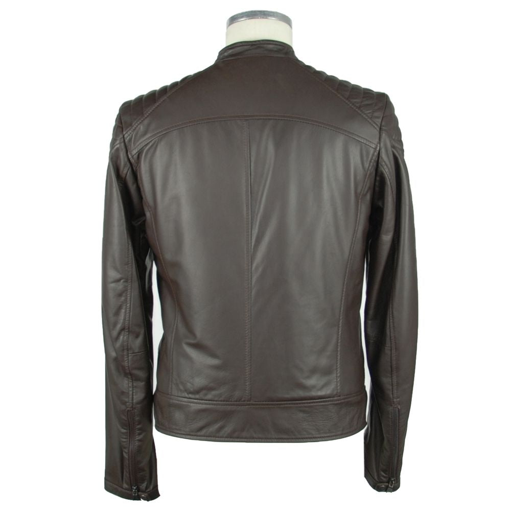 Emilio Romanelli Elegant Brown Leather Zip Jacket Emilio Romanelli