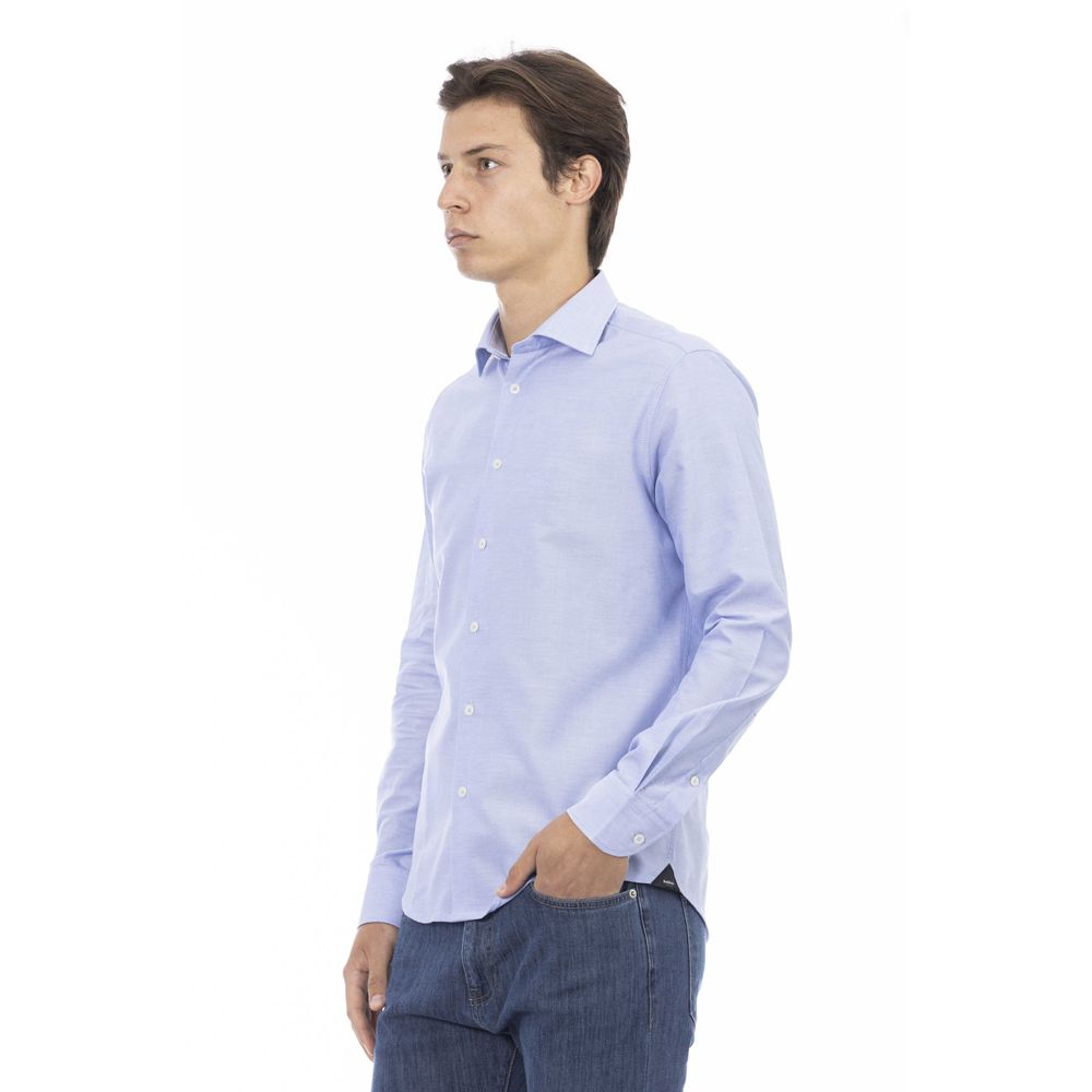 Baldinini Trend Light Blue Cotton Men Shirt Baldinini Trend