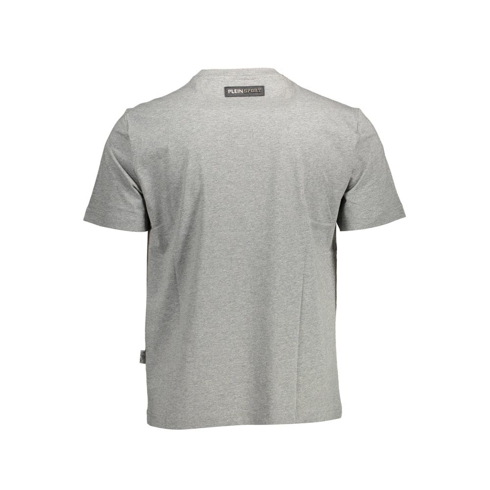 Plein Sport Sleek Gray Crew Neck Tee with Bold Accents Plein Sport