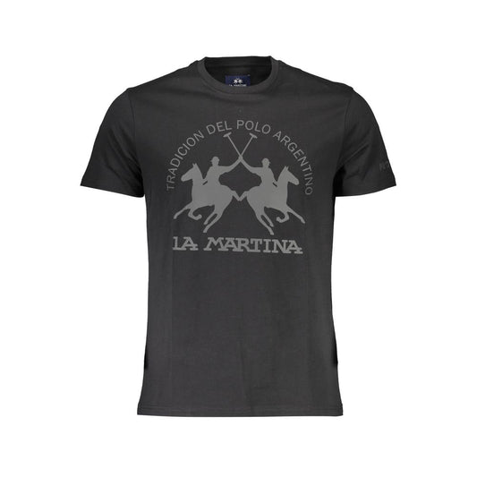 La Martina Sleek Black Cotton Tee with Elegant Print La Martina