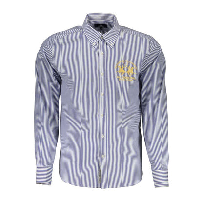 La Martina Elegant Blue Cotton Long Sleeve Shirt La Martina