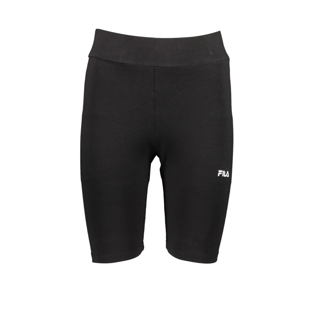 Fila Chic Black Cotton Short Leggings with Logo Embroidery Fila