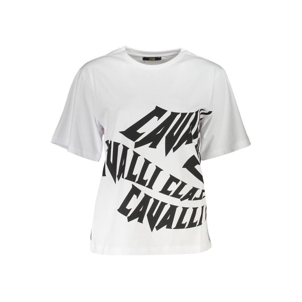 Cavalli Class Chic White Printed Tee with Classic Elegance Cavalli Class