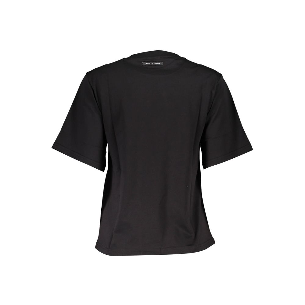 Cavalli Class Chic Black Printed Cotton Tee with Logo Detail Cavalli Class