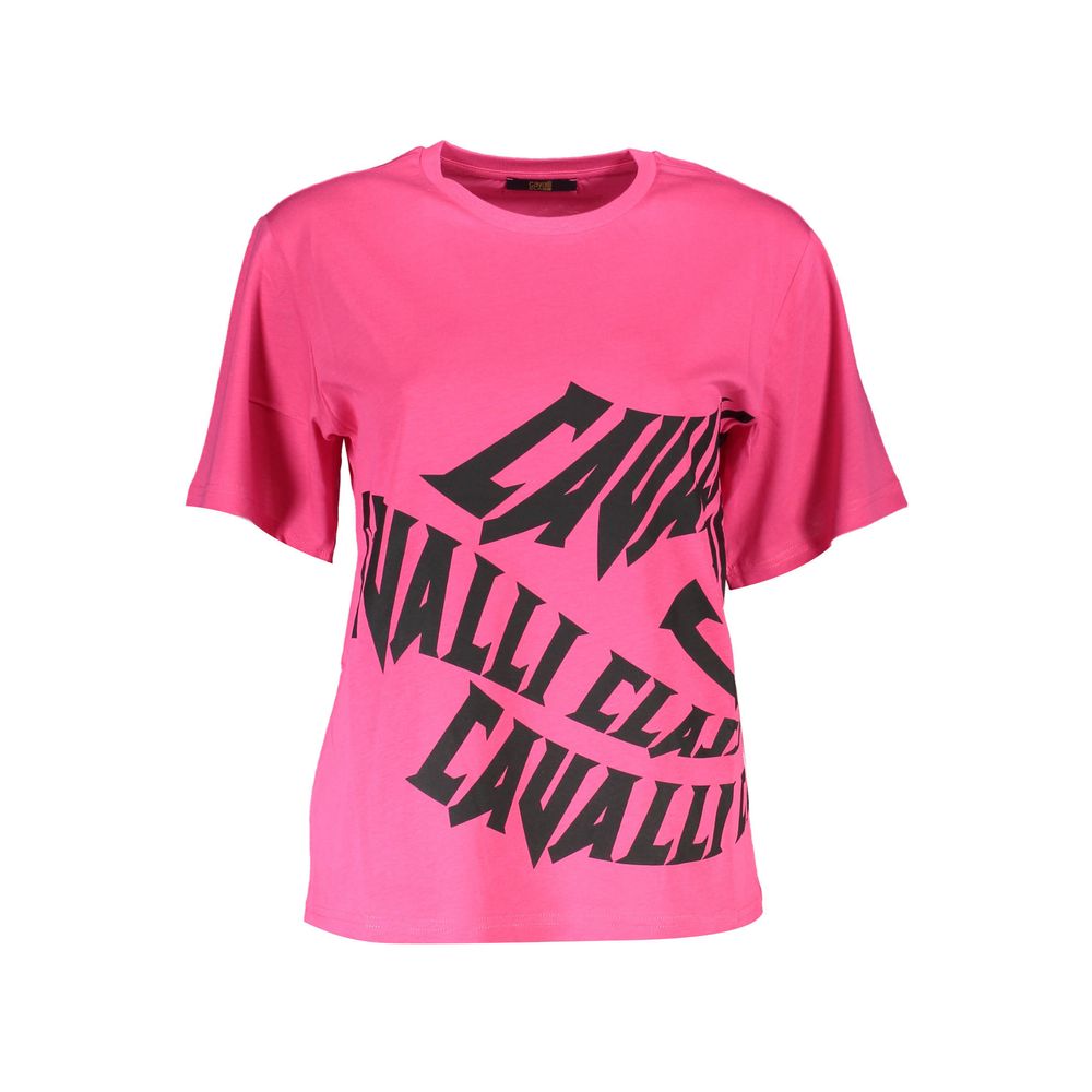 Cavalli Class Chic Pink Cotton Tee with Signature Print Cavalli Class