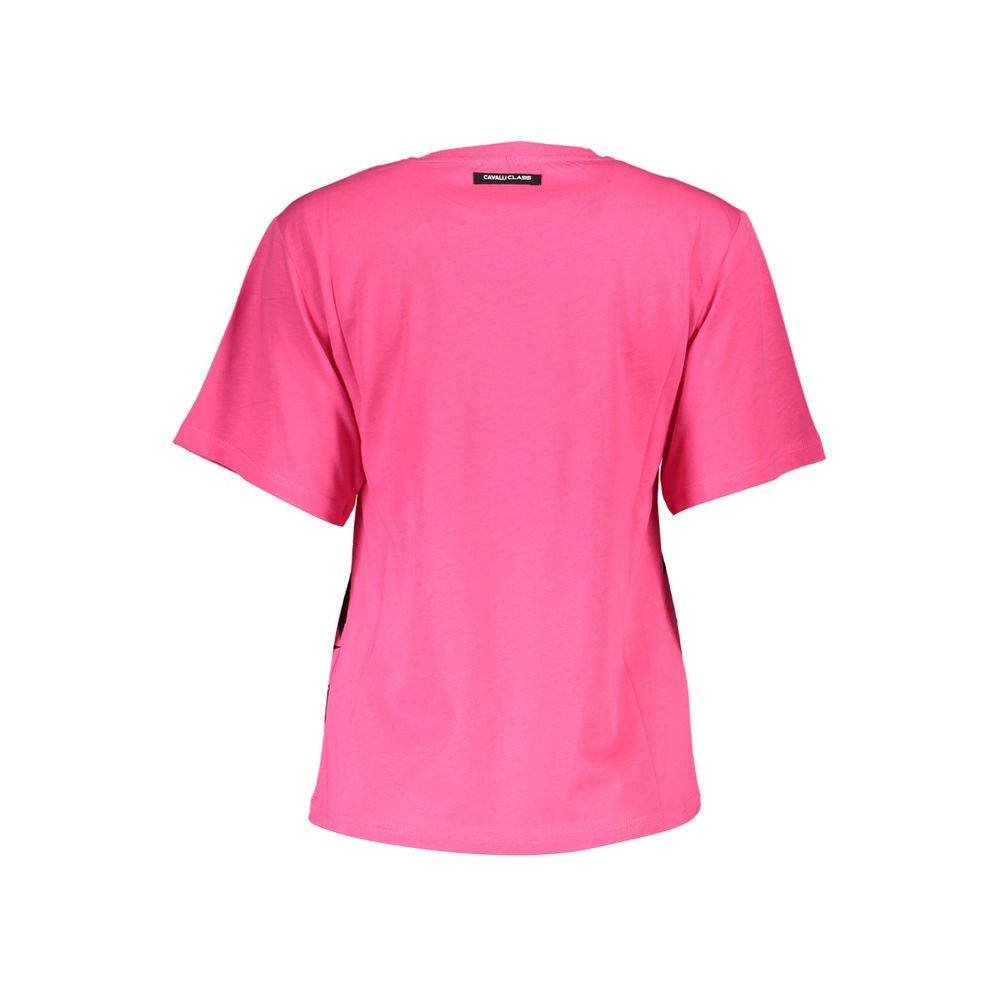 Cavalli Class Chic Pink Cotton Tee with Signature Print Cavalli Class