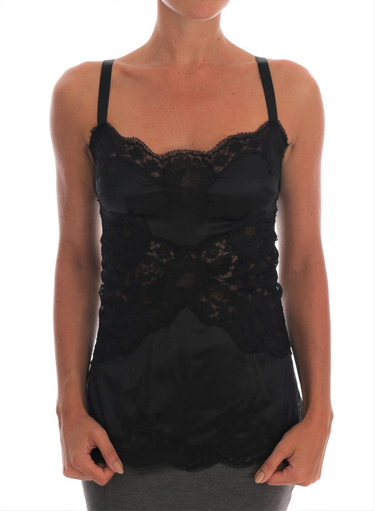 Dolce & Gabbana Silk Blend Black Lace Top Dressing Gown Dolce & Gabbana