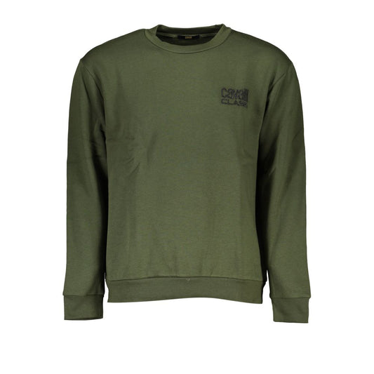 Cavalli Class Chic Green Embroidered Crew Neck Sweater Cavalli Class