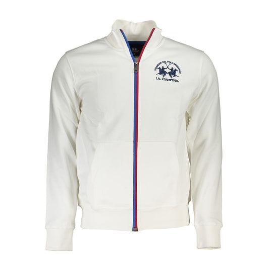 La Martina Elegant White Fleece Sweatshirt with Embroidery La Martina