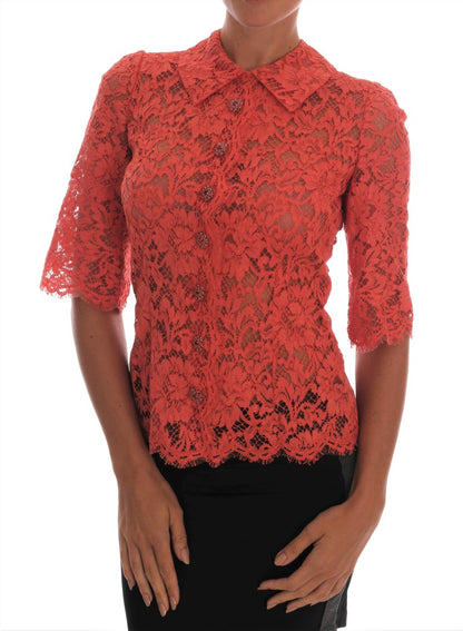 Dolce & Gabbana Elegant Orange Floral Lace Crystal Cardigan Blouse Dolce & Gabbana