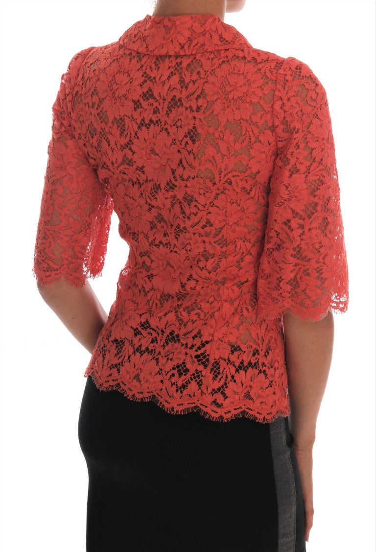 Dolce & Gabbana Elegant Orange Floral Lace Crystal Cardigan Blouse Dolce & Gabbana