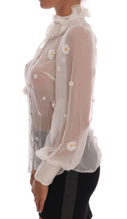 Dolce & Gabbana Elegant White Silk Daisy Blouse Dolce & Gabbana