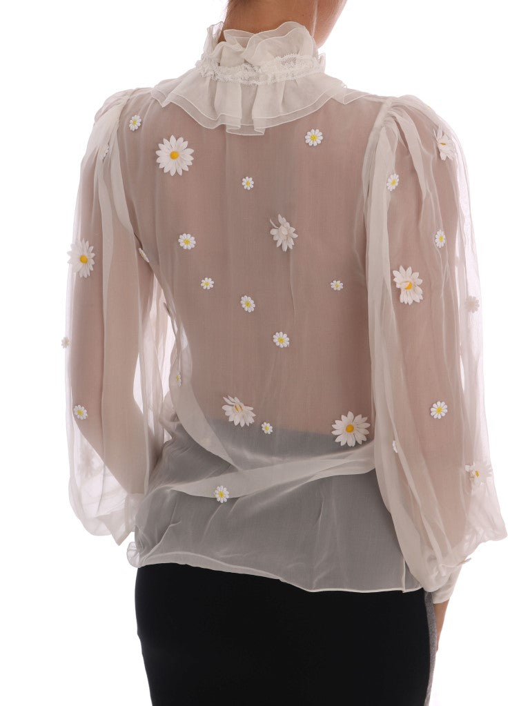 Dolce & Gabbana Elegant White Silk Daisy Blouse Dolce & Gabbana