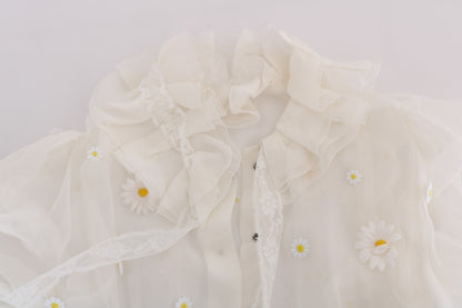 Dolce & Gabbana Elegant White Silk Daisy Blouse Dolce & Gabbana