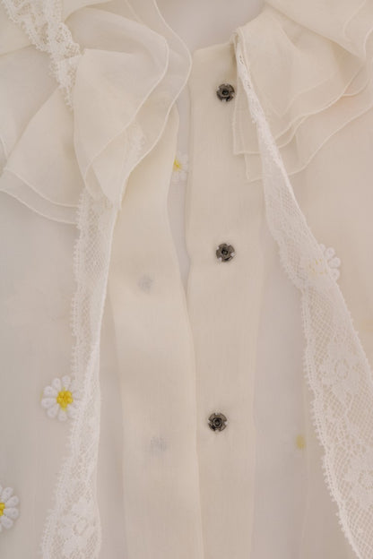 Dolce & Gabbana Elegant White Silk Daisy Blouse Dolce & Gabbana