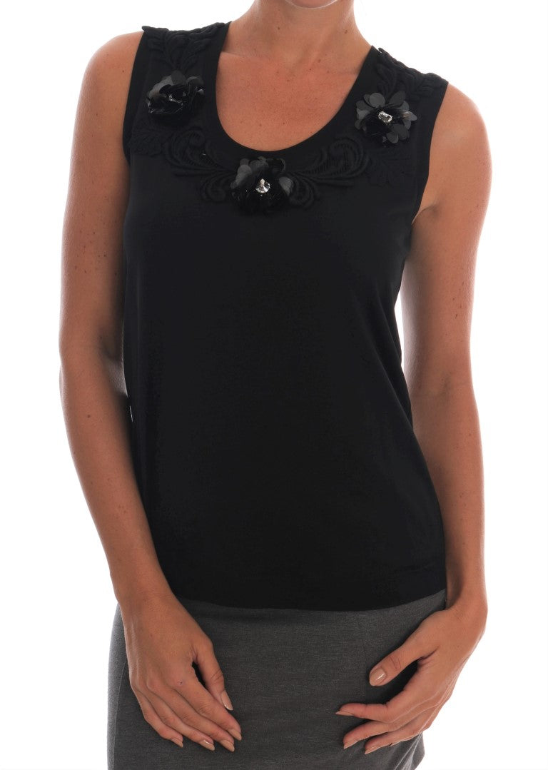 Dolce & Gabbana Black Floral Sequined Cami Blouse Dolce & Gabbana