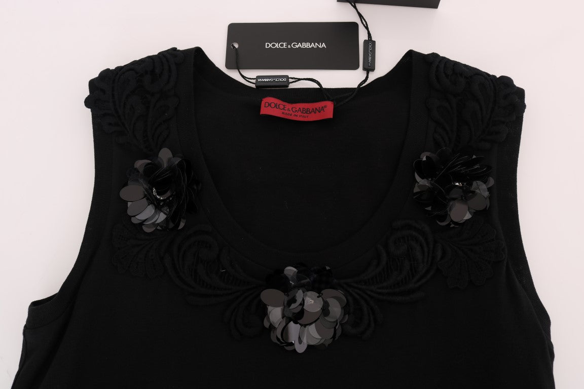 Dolce & Gabbana Black Floral Sequined Cami Blouse Dolce & Gabbana