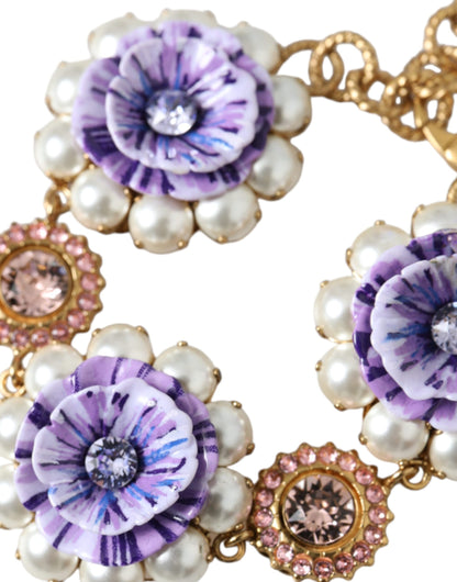 Dolce & Gabbana Gold FIORI BLOOMING Floral Baroque Crystals Bracelet Dolce & Gabbana