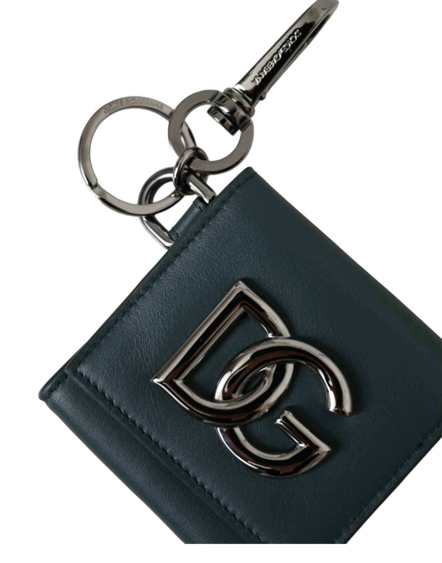 Dolce & Gabbana Green Calfskin Leather DG Logo Keyring Coin Purse Wallet Dolce & Gabbana