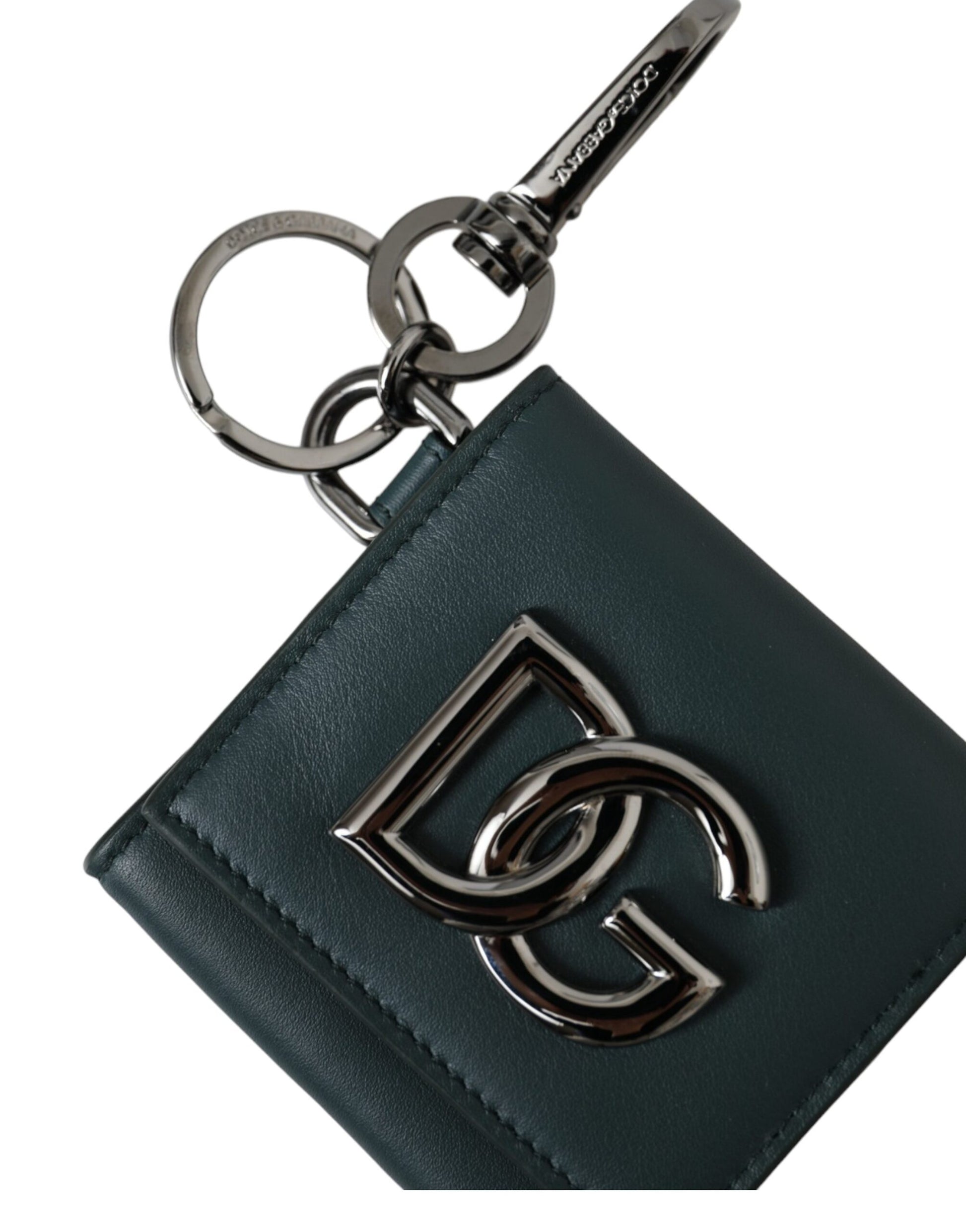 Dolce & Gabbana Green Calfskin Leather DG Logo Keyring Coin Purse Wallet