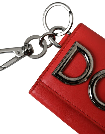 Dolce & Gabbana Red Calfskin Leather DG Logo Keyring Coin Purse Wallet Dolce & Gabbana