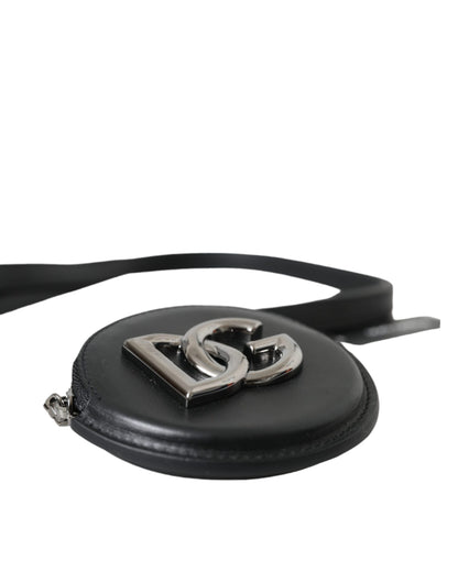 Dolce & Gabbana Black Round Leather DG Logo Coin Purse Lanyard Wallet Dolce & Gabbana