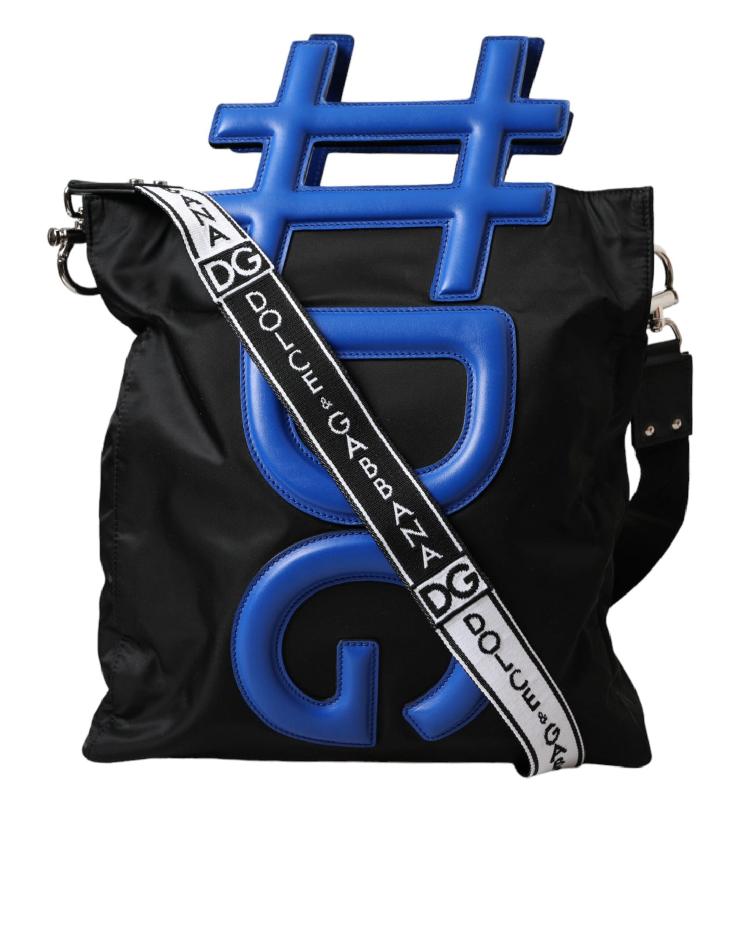 Dolce & Gabbana Black Nylon Blue Leather Hashtag Shopping Tote Bag Dolce & Gabbana