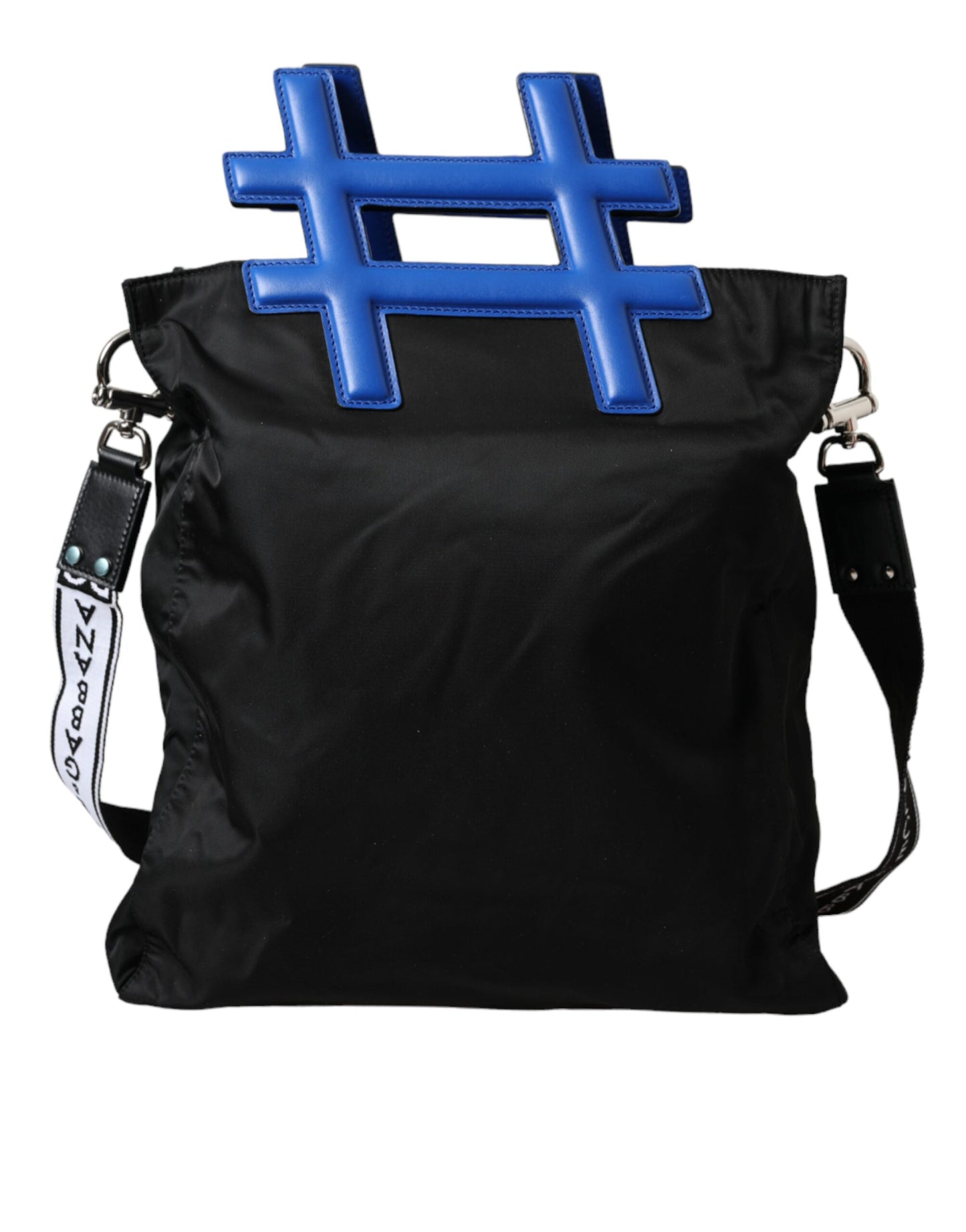 Dolce & Gabbana Black Nylon Blue Leather Hashtag Shopping Tote Bag Dolce & Gabbana