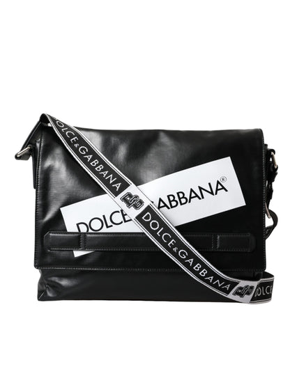 Dolce & Gabbana Black Calfskin Coated Canvas Logo Panel Messenger Bag Dolce & Gabbana