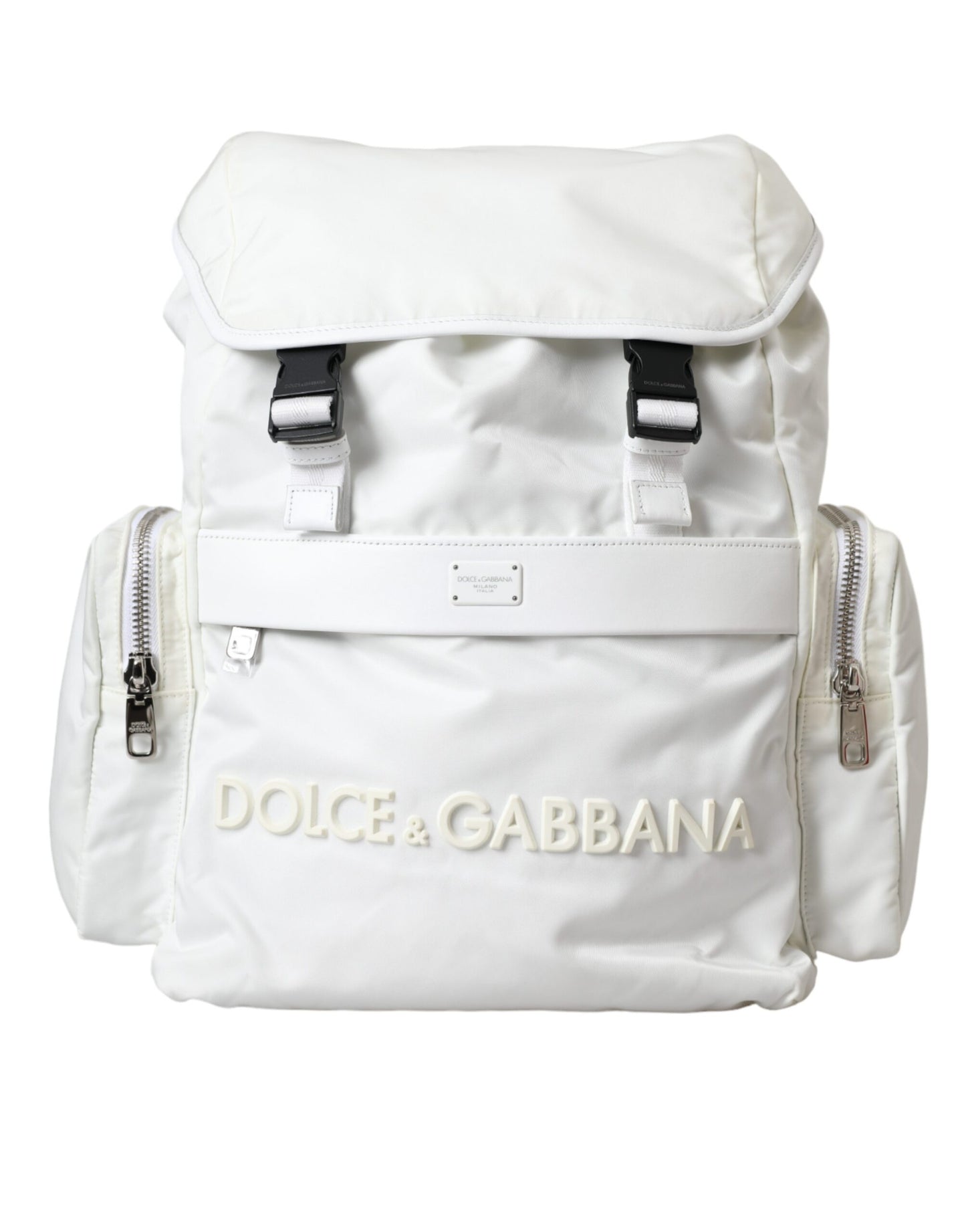 Dolce & Gabbana White Nylon Rubber Logo Backpack Rucksack Bag Dolce & Gabbana