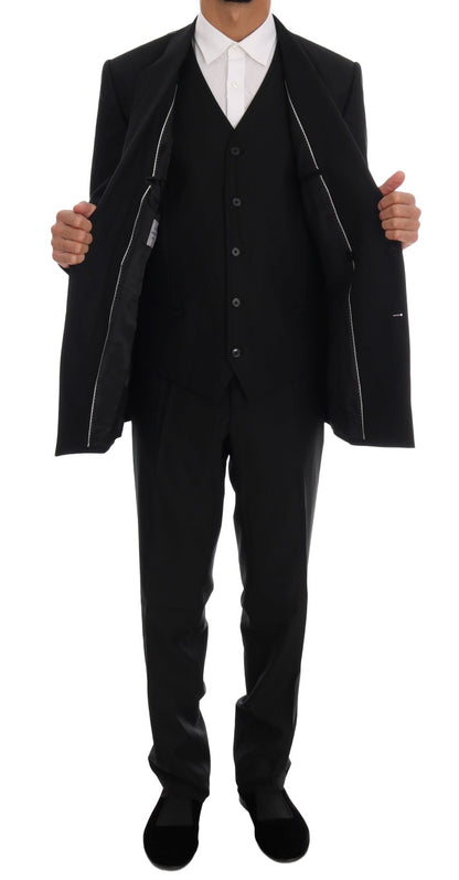 Dolce & Gabbana Elegant Black Wool Three-Piece Suit Dolce & Gabbana