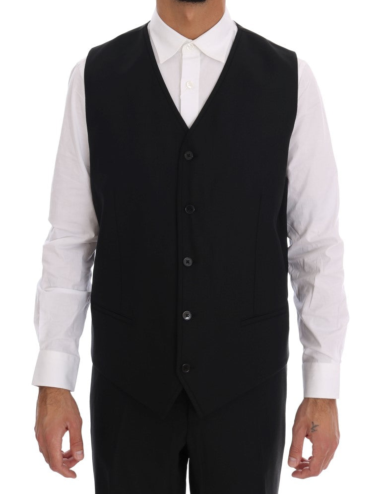 Dolce & Gabbana Elegant Black Wool Three-Piece Suit Dolce & Gabbana