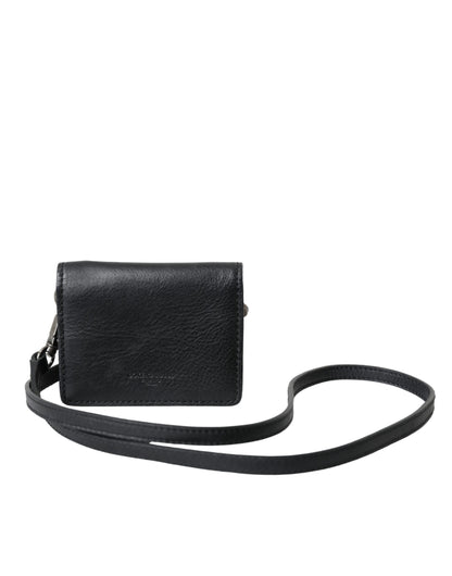 Dolce & Gabbana Black Leather Bifold Sling Women Card Holder Purse Wallet Dolce & Gabbana