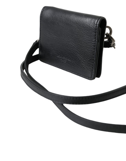 Dolce & Gabbana Black Leather Bifold Sling Women Card Holder Purse Wallet Dolce & Gabbana