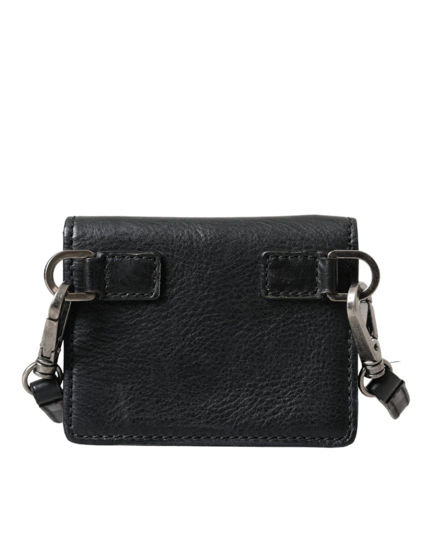 Dolce & Gabbana Black Leather Bifold Sling Women Card Holder Purse Wallet Dolce & Gabbana