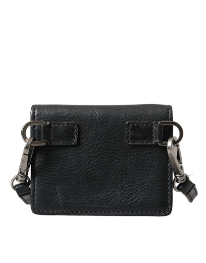 Dolce & Gabbana Black Leather Bifold Sling Women Card Holder Purse Wallet Dolce & Gabbana